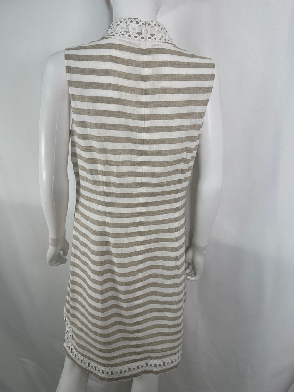 Eliza J Striped Linen Blend Sleeveless Shift Dress Trim Accent Size 10 - Picture 12 of 15